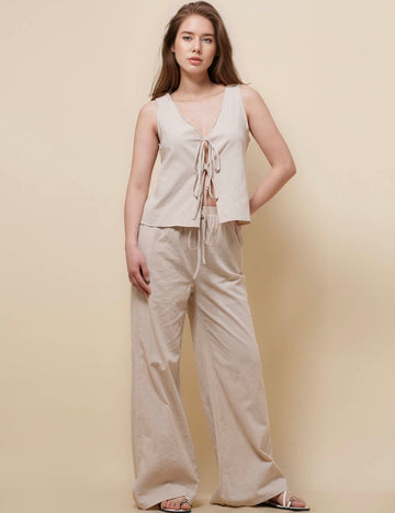 Ladies V-Neck Sleeveless String Tie Top & Pants Set SKST51089