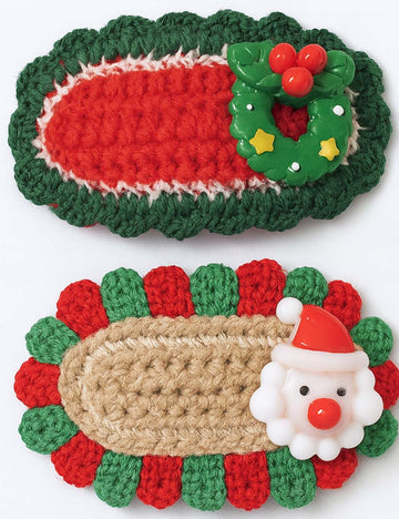 Ladies Christmas Santa Garland Crochet Knit 2 Pack Hair Clip