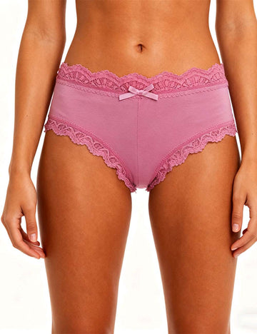 SWEETKAMA Ladies Sweet Lace Trim Bow Midi Waist Briefs