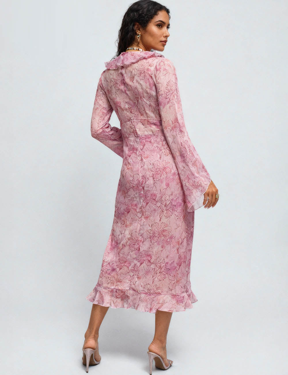 Ladies Floral Print Ruffle Lace-Up Cardigan & Shorts Set-