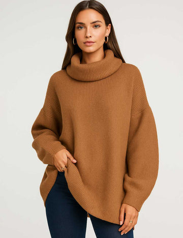 Ladies Solid Color Turtle Neck Long Sleeves Sweater