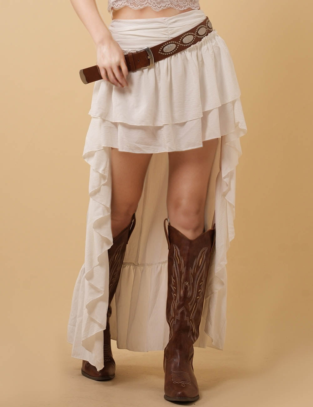 Ladies Solid Color Irregular Ruffle Mini Skirt 8SKS51140