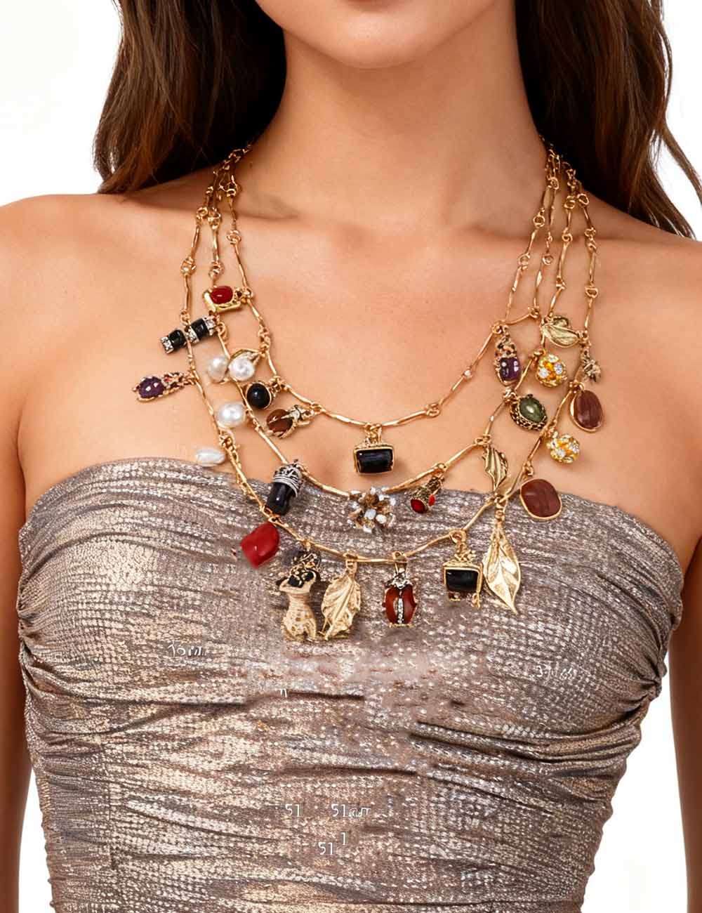 Ladies Vintage Leaf  Beetle Pendants 3PCS Necklace Set