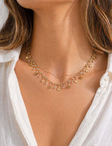 Ladies Sparkle Rhinestone Multi Layer Butterfly Beach Necklace