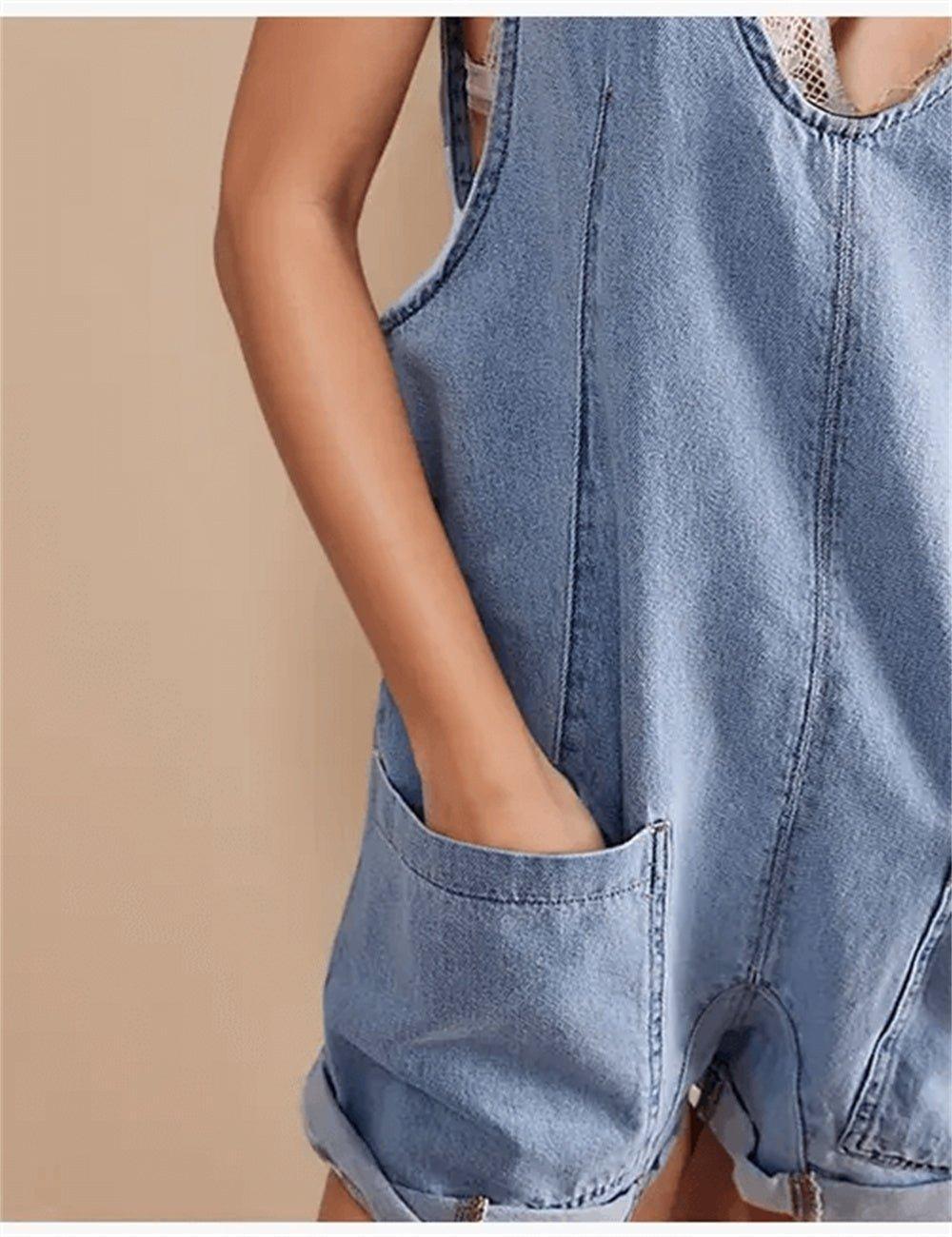 Denim Adjustable Shoulder High Roller Romper SKJ353 - SWEETKAMA