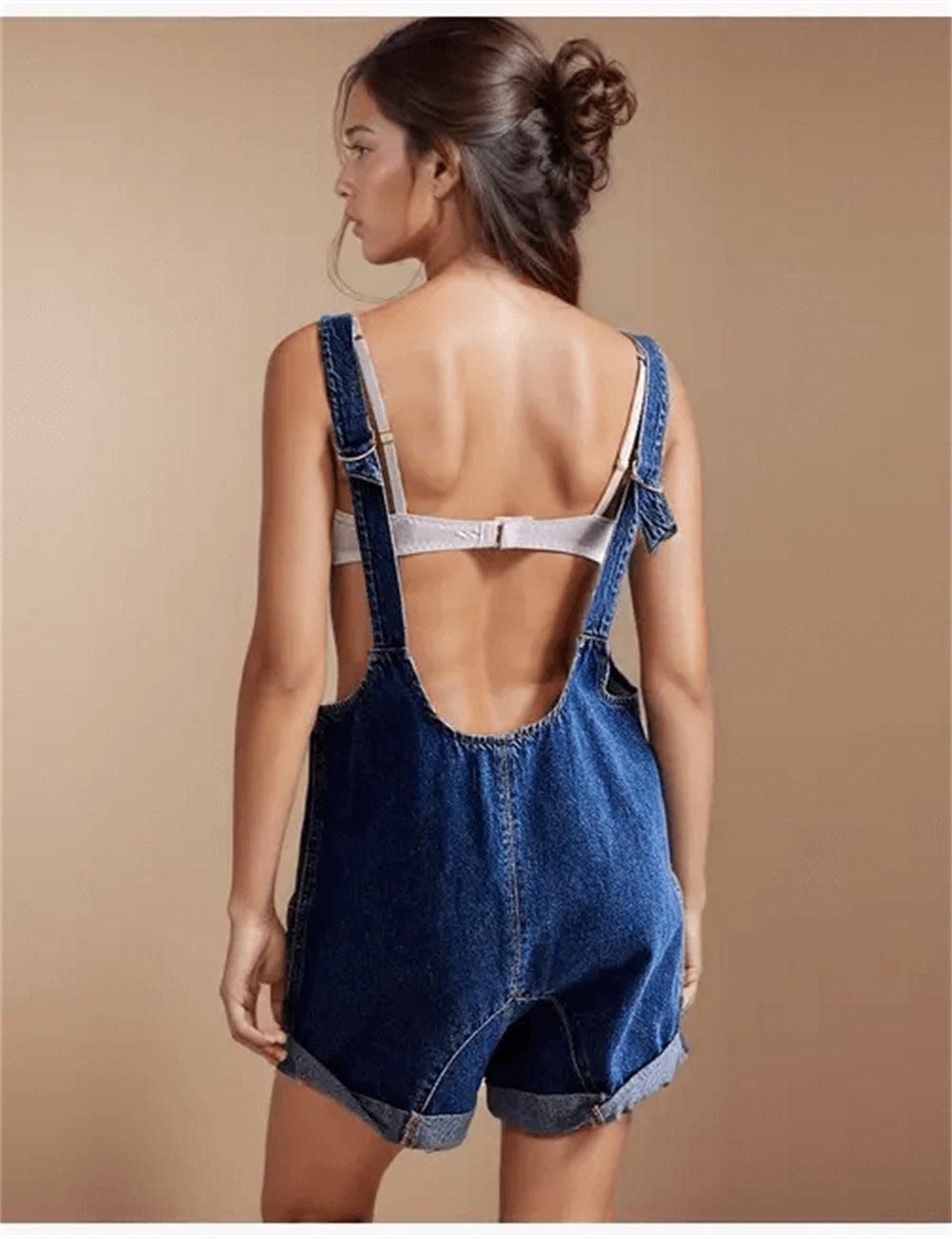 Denim Adjustable Shoulder High Roller Romper SKJ353 - SWEETKAMA