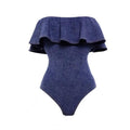 Denim Blue Ruffle One Piece Swimwear with Cover Y256 - SWEETKAMA