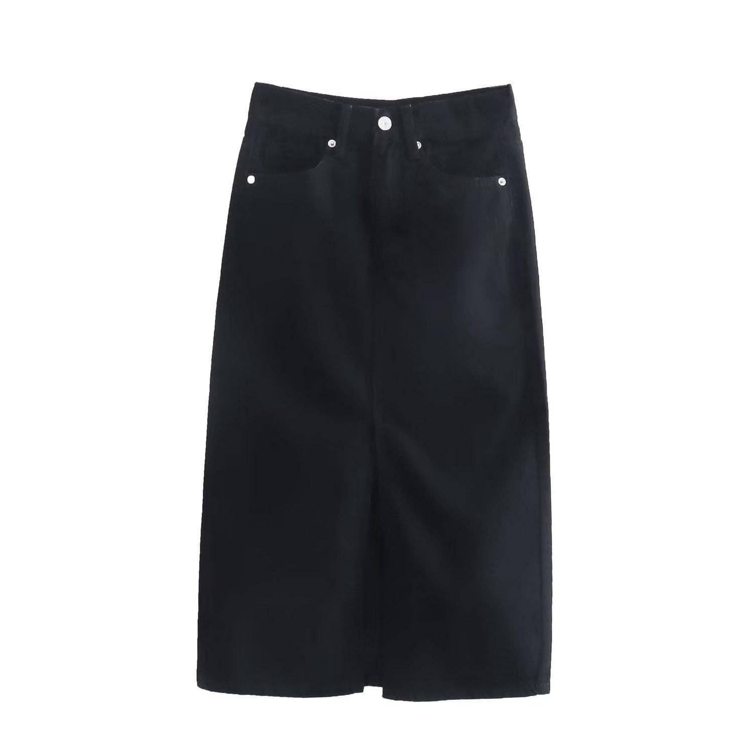 Denim Solid Color High Waist Women Daily Skirt E47734 - SWEETKAMA
