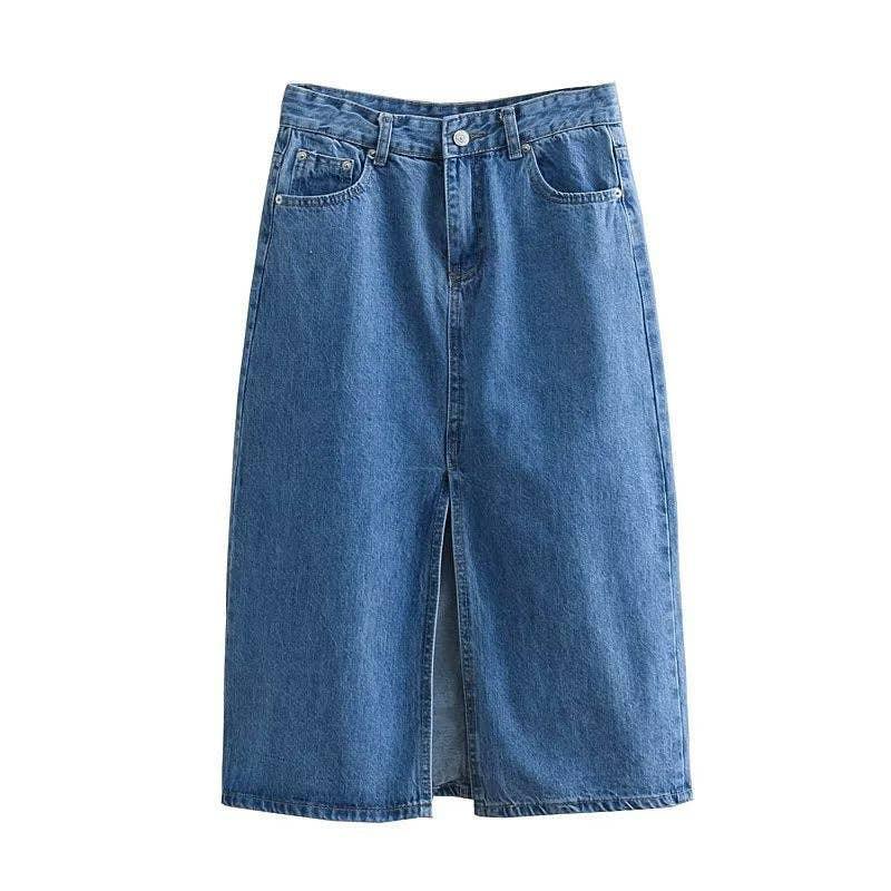 Denim Solid Color High Waist Women Daily Skirt E47734 - SWEETKAMA