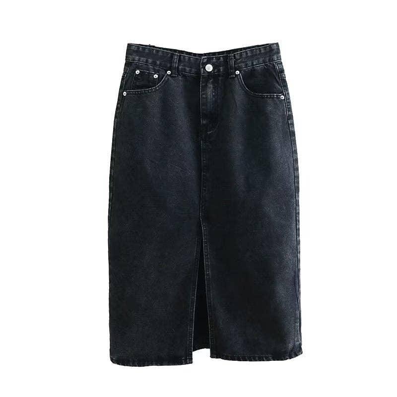 Denim Solid Color High Waist Women Daily Skirt E47734 - SWEETKAMA