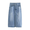 Denim Solid Color High Waist Women Daily Skirt E47734 - SWEETKAMA