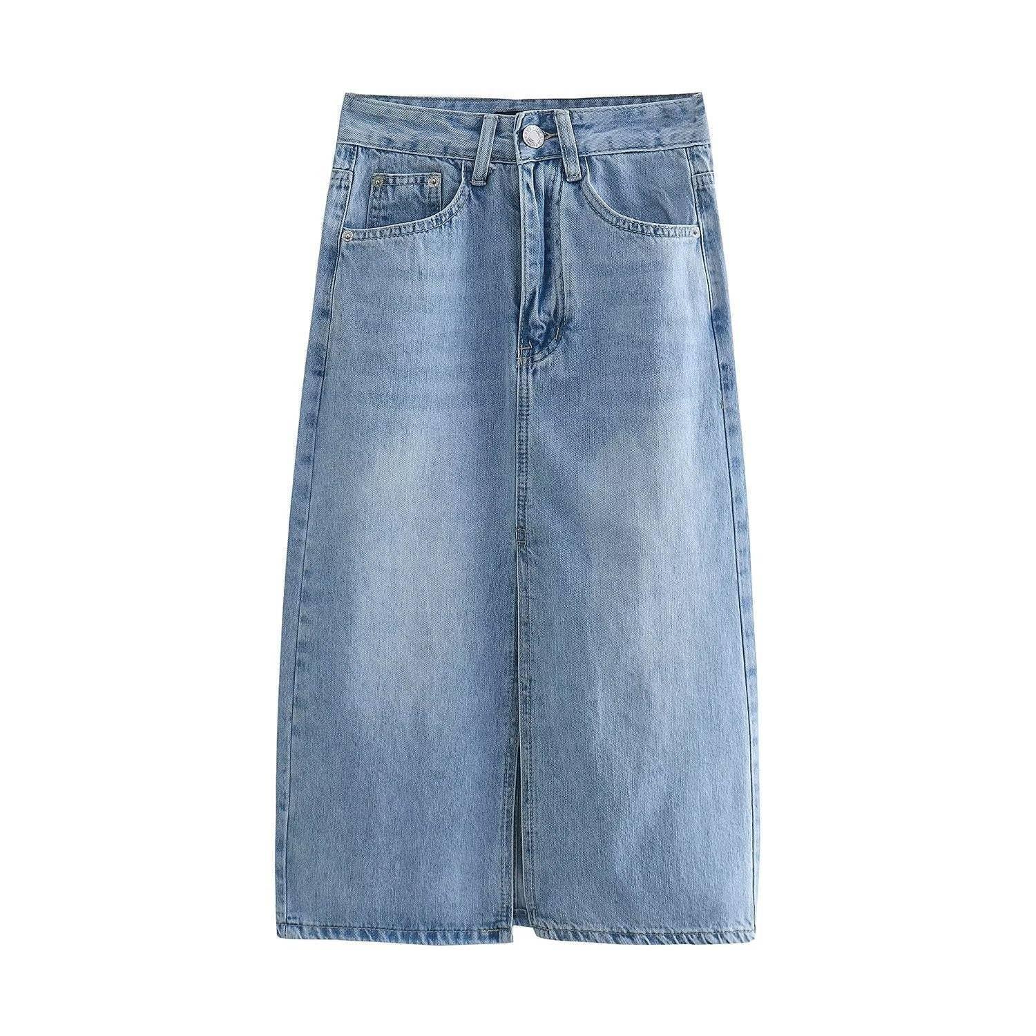 Denim Solid Color High Waist Women Daily Skirt E47734 - SWEETKAMA
