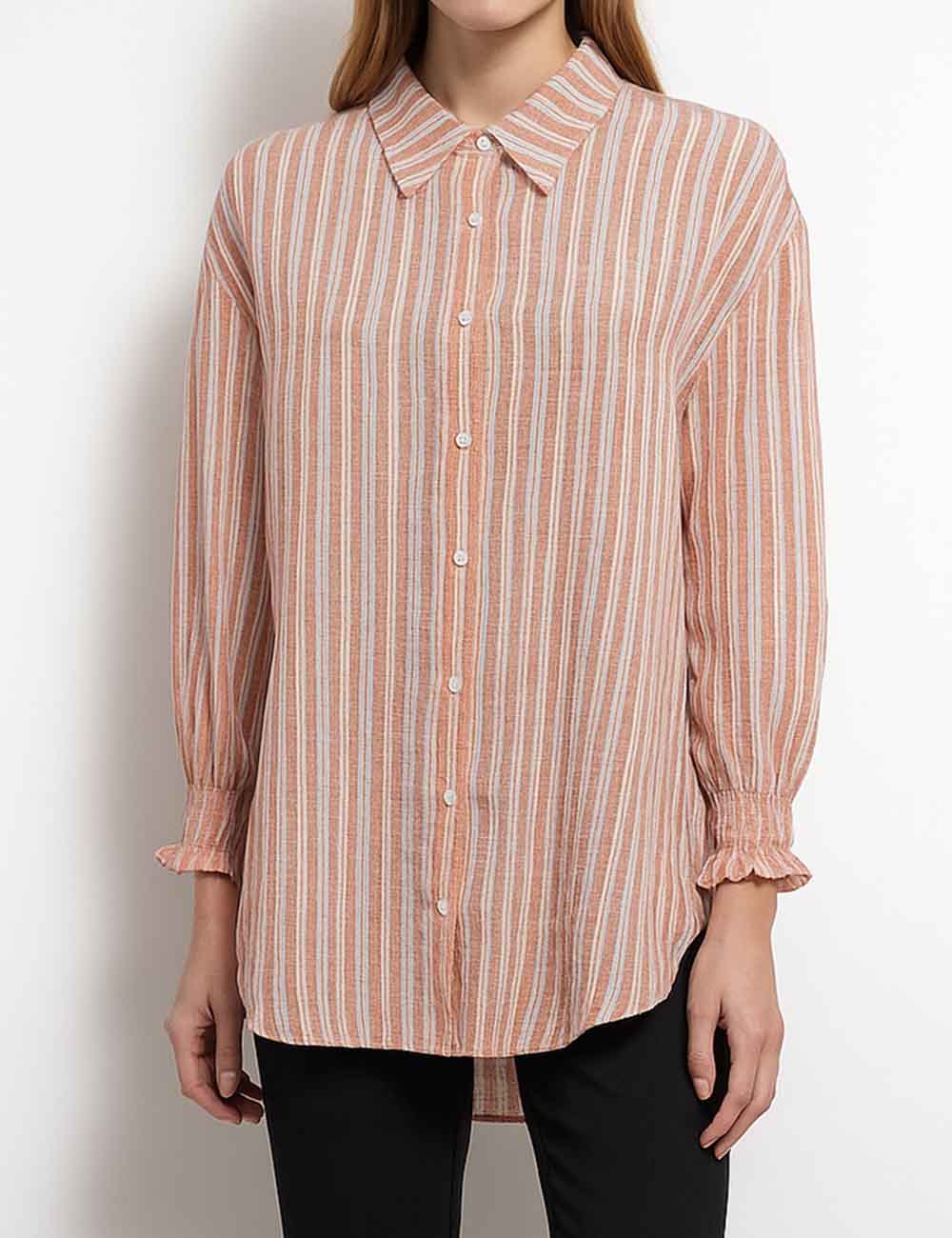 Ladies Multicolor Striped Turndown Collar Button Shirt