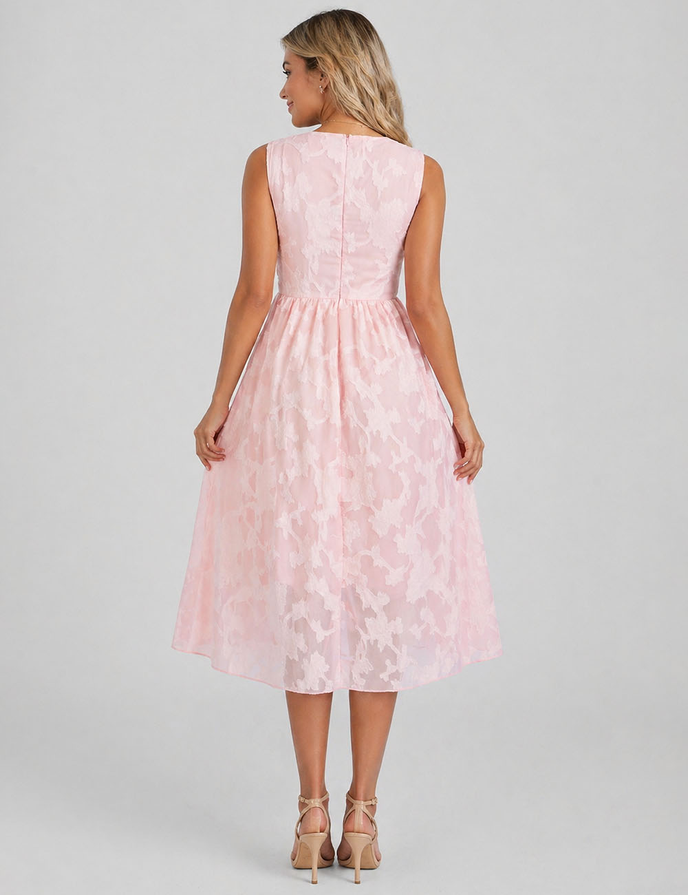 Ladies Romantic V-Neck Lace Trim Sleeveless Midi Dress