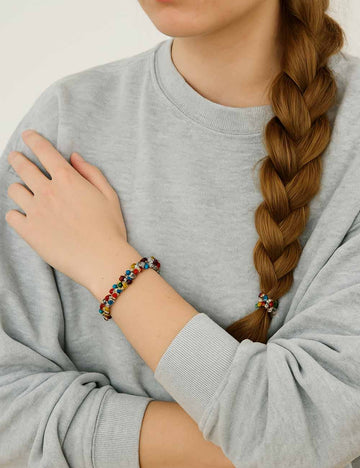 Ladies Colorful Faux Crystal Bead Elastic Rope Bracelet