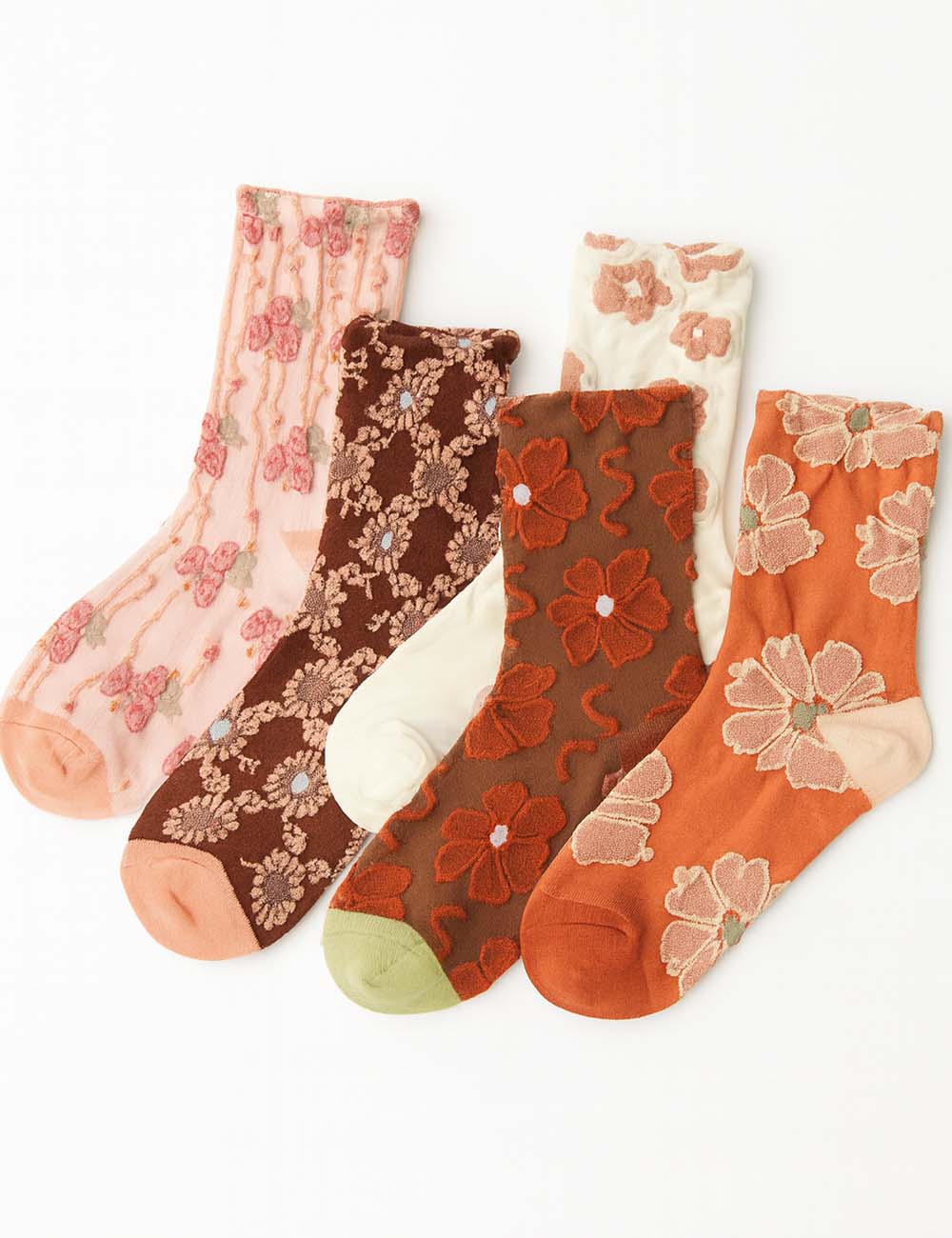 Ladies 5 Pack Vintage Floral Jacquard Socks Set