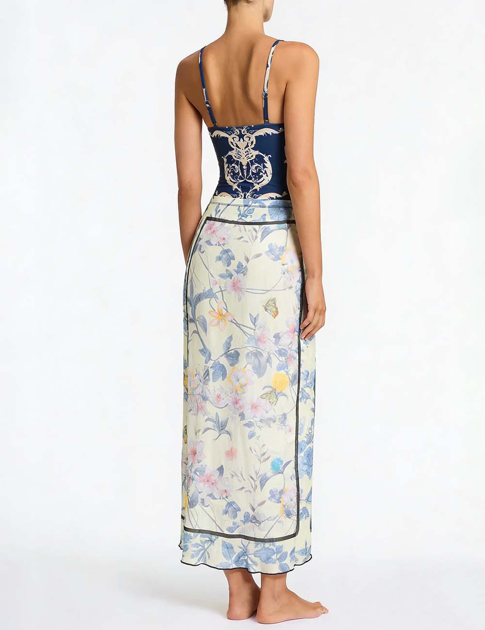 Ladies Floral Print One-Piece Swimsuit & Cover-Up Set