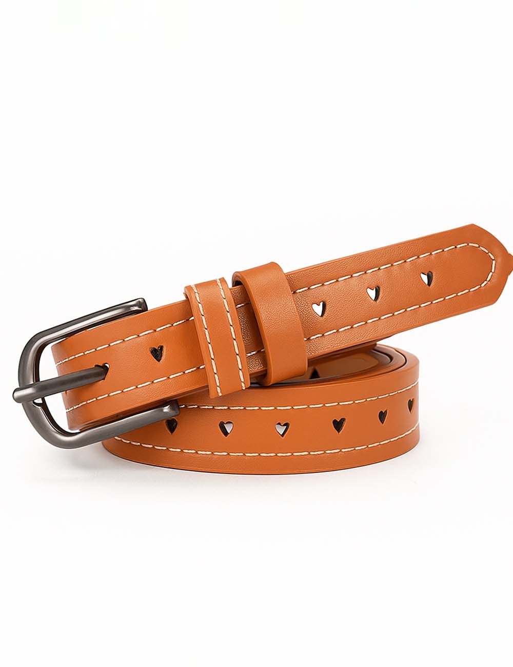 Ladies Metal Buckle Heart Cut-Out Faux Leather Waist Belt