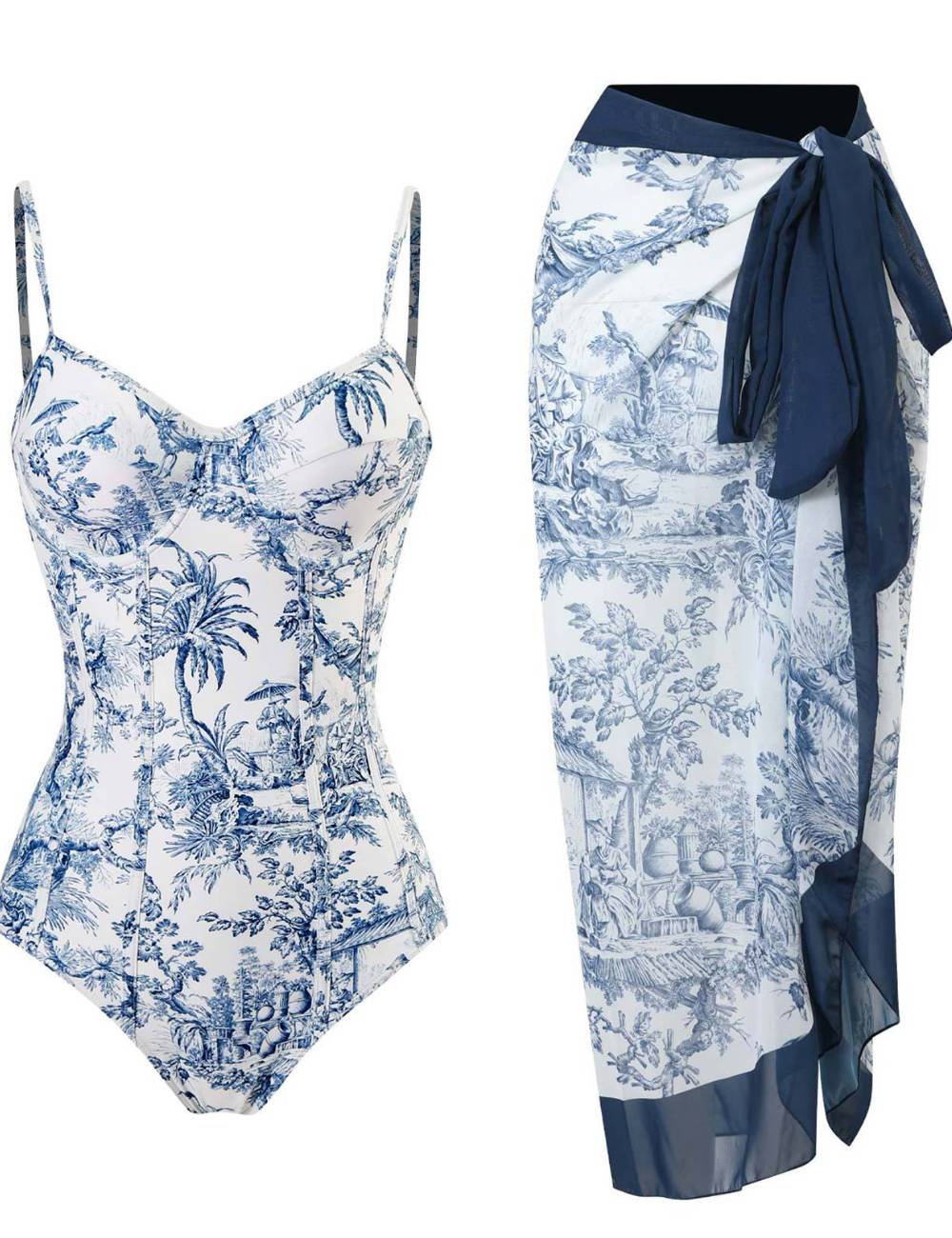 Two Shoulder One Piece Swimwear with Cover SKSW40113