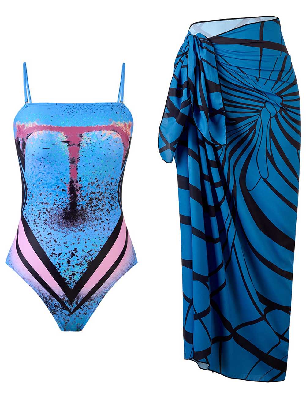 Ladies String Shoulder Print One Piece Swimwear with Salong