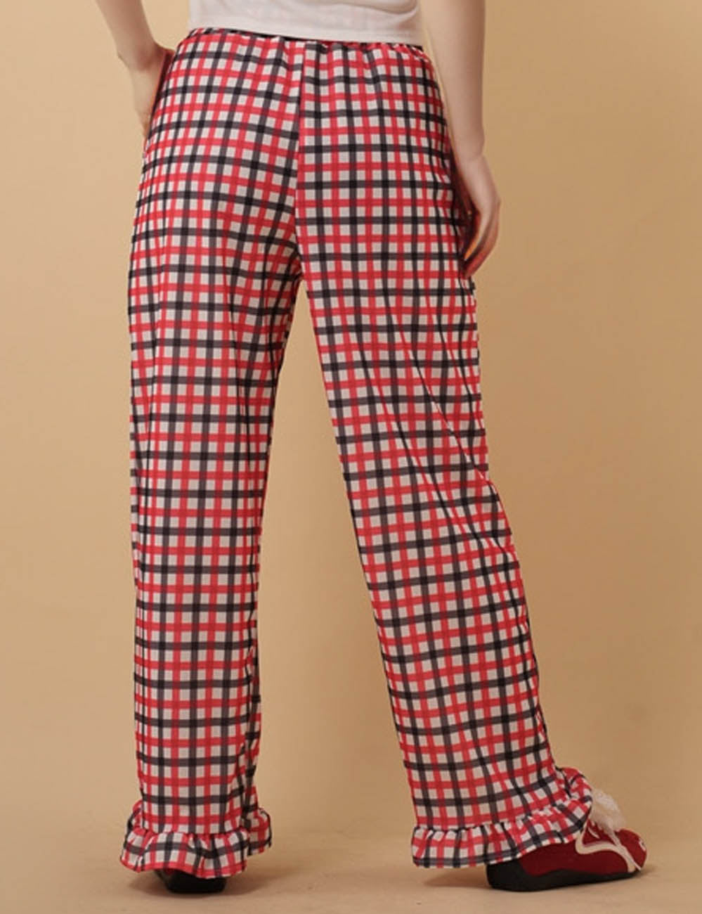 Ladies Checked Ruffle Flared Leg Pants 8SKP51309