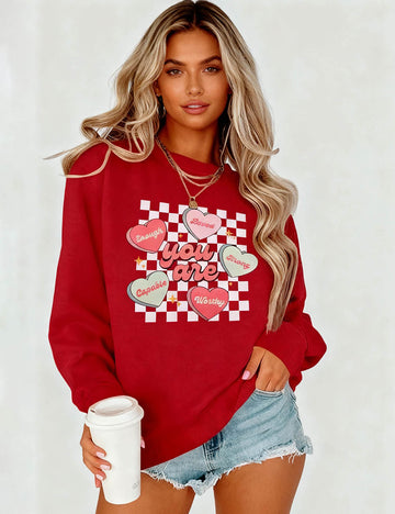 Ladies Cute Heart Letter Pattern Pullover Sweatshirt