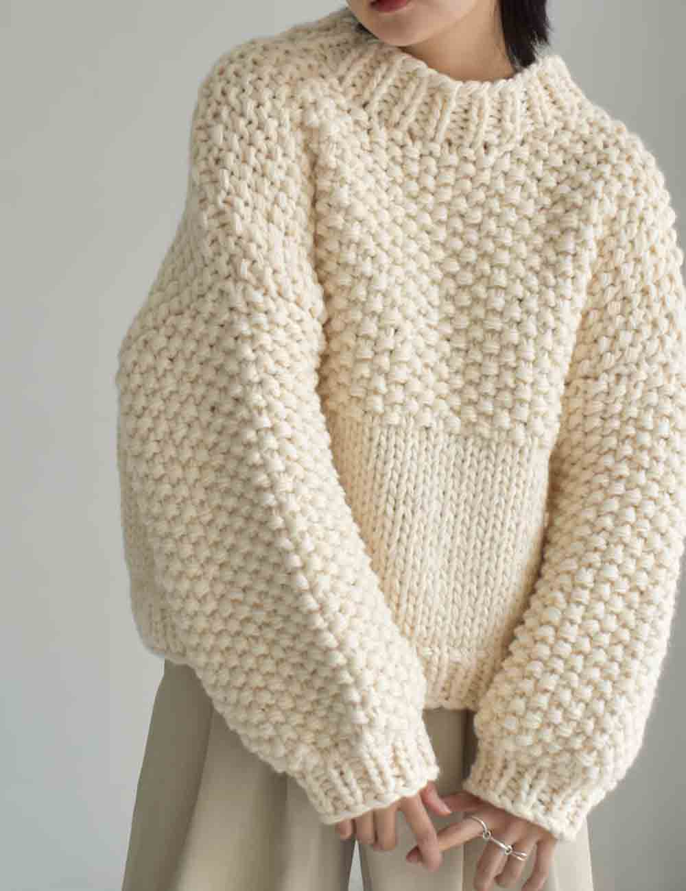 Ladies Solid Color Round Neck Long Sleeves Chunky Knit Sweater