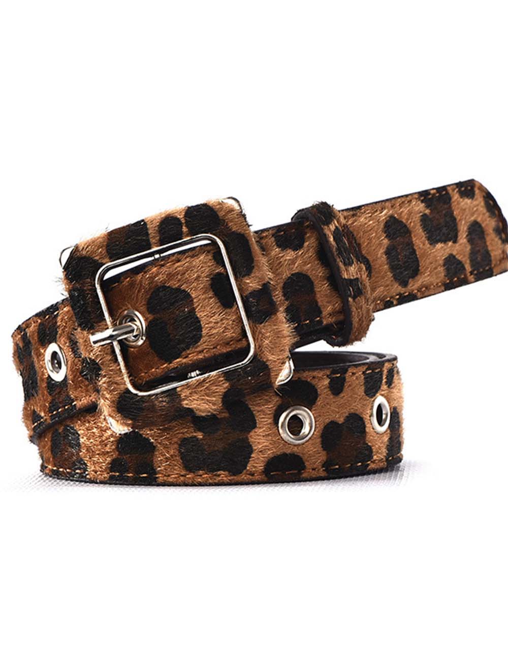 Ladies Faux Fur Leopard Metal Buckle Waist Belt