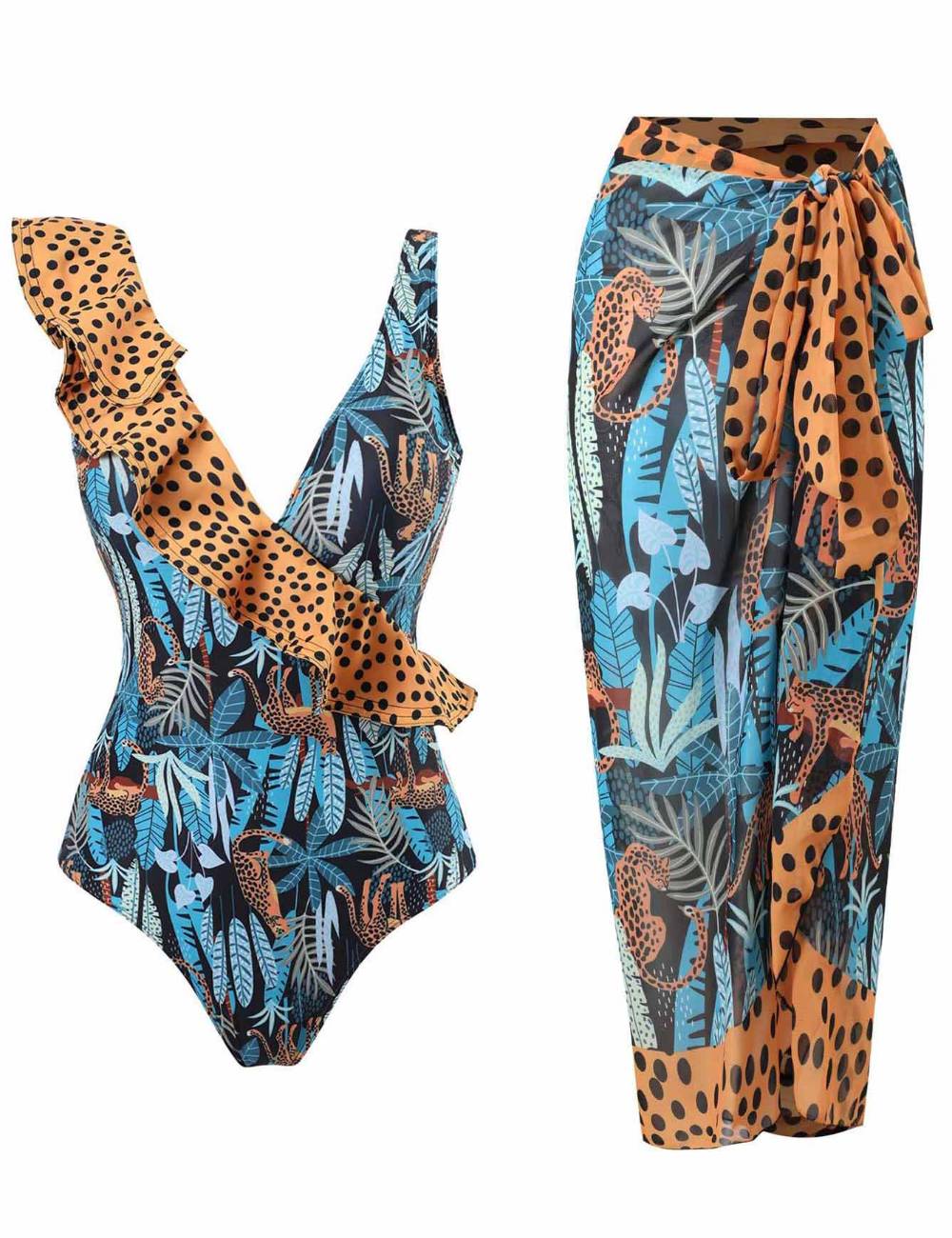 Ladies Ruffle Shoulder One Piece & Cover SKSW40132