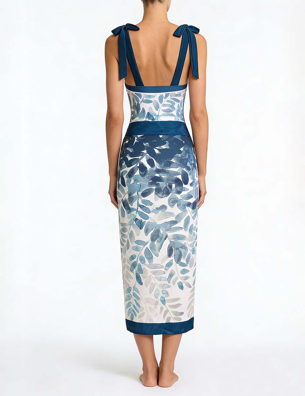 Ladies Leaf Print Tie Strap One-Piece Swimsuit with Wrap Sarong