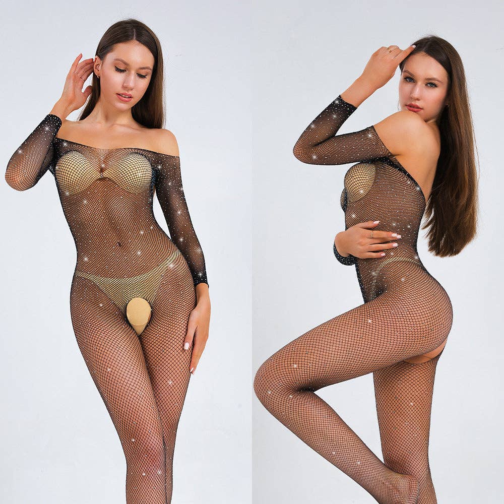 Long Sleeves Black Solid Hollow Out Sexy Bodystocking 8301tz