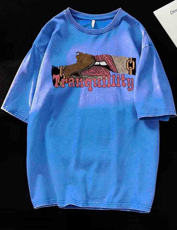 Ladies Multicolor Letter Print Short Sleeves T-Shirt