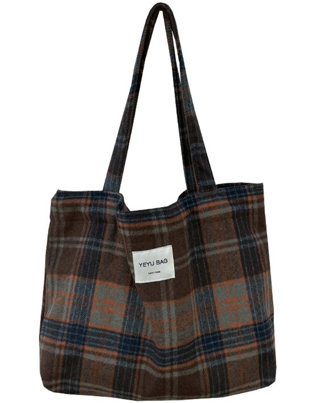 Ladies Vintage Plaid Shoulder Tote Bag