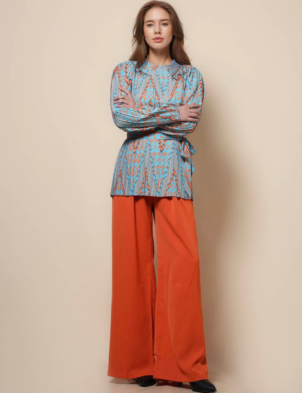 Ladies Print Top with Wide Leg Pants 2PCS Set SKST41273