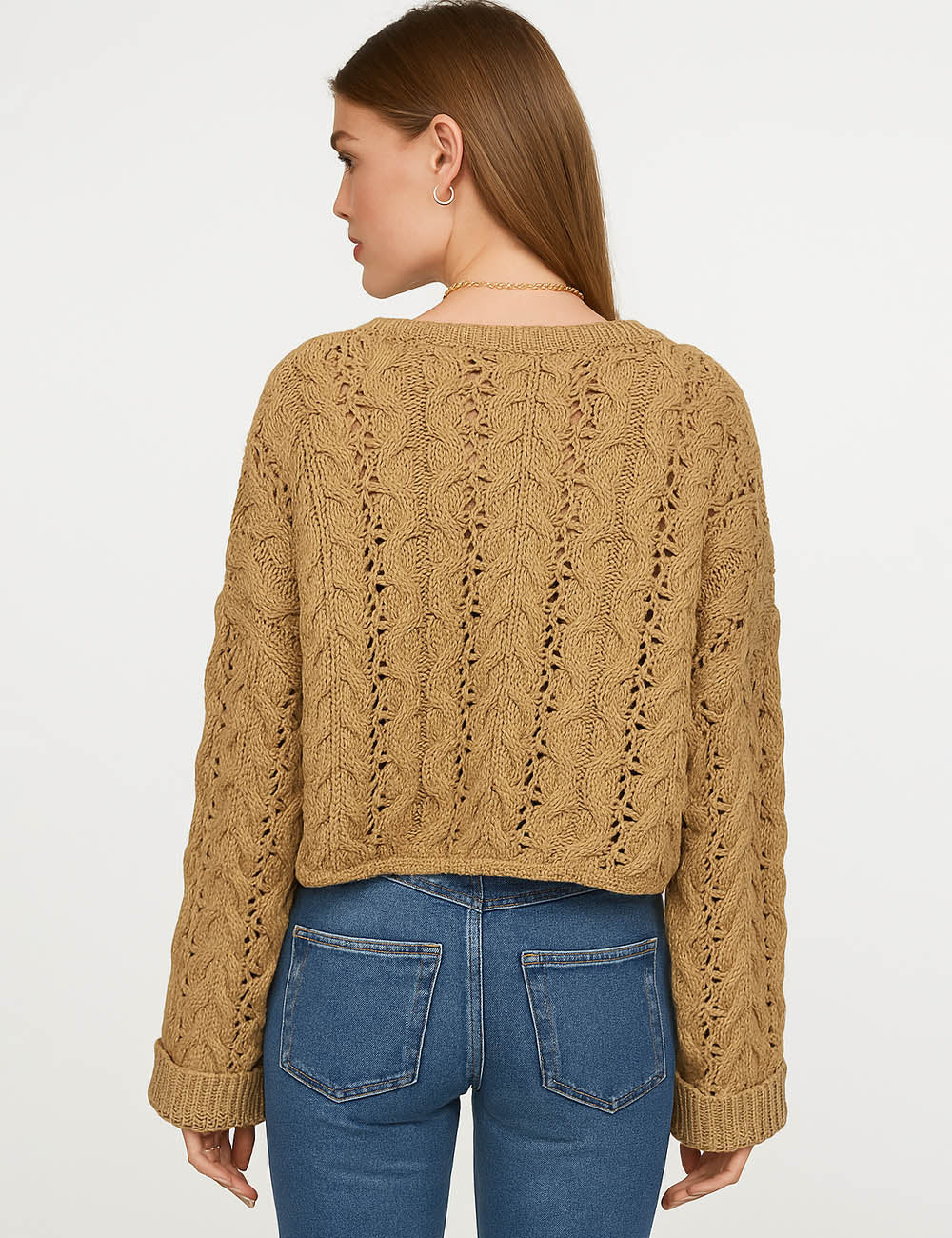 Ladies Cable Knit Hollow Out Button Front Sweater Top