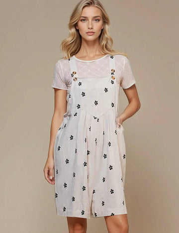 Ladies Strap Shoulder Embroidery Pockets Romper SKJ50590