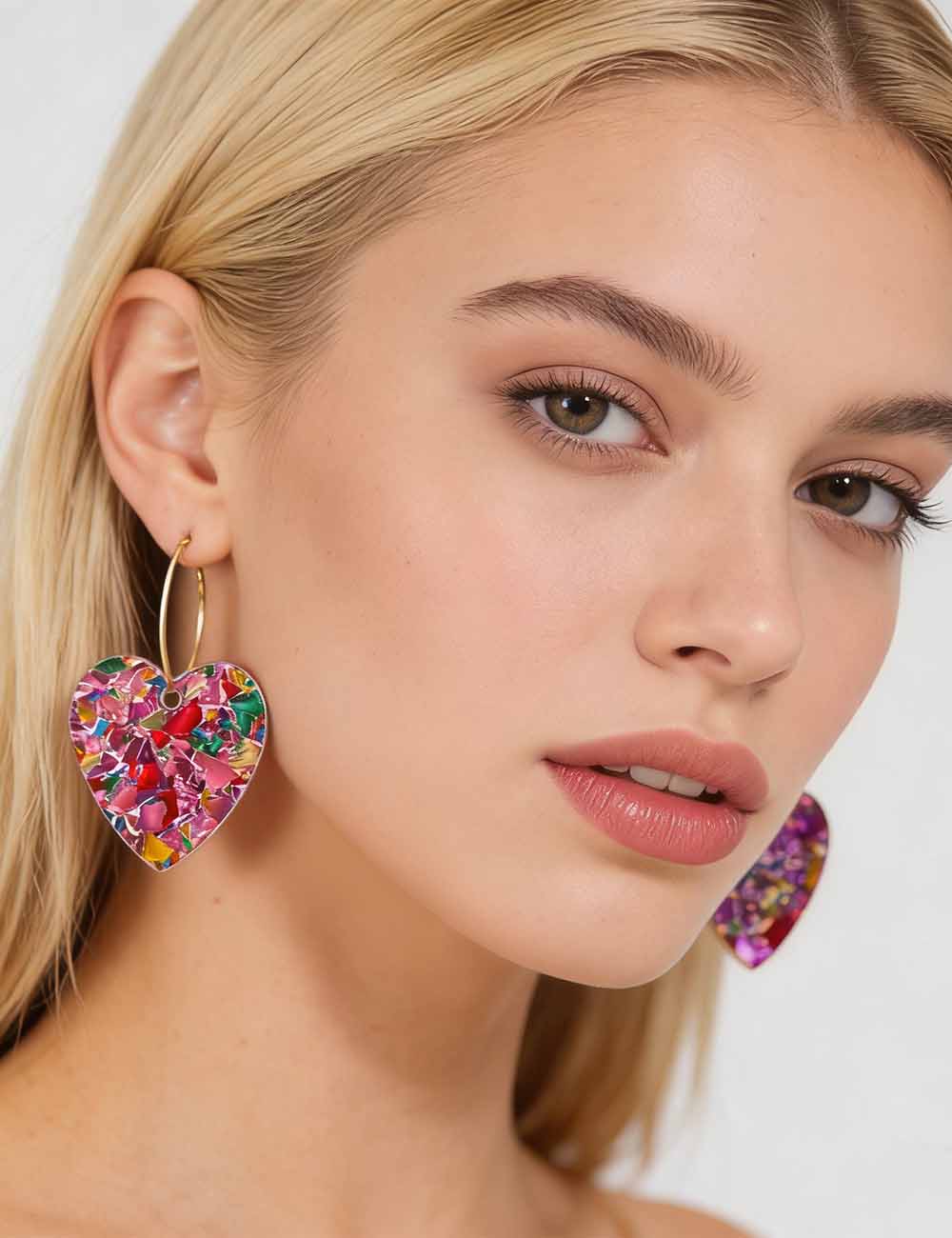 Ladies Valentine's Acrylic Heart Hoop Pendant Earrings