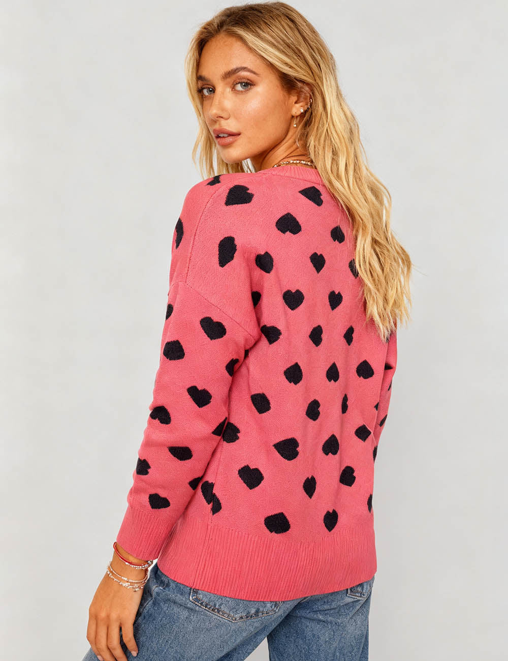 Ladies Valentine 2026 Heart Pullover Knit Sweater