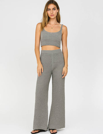 Ladies Solid Color Hollow Out Knit Vest & Pants Set