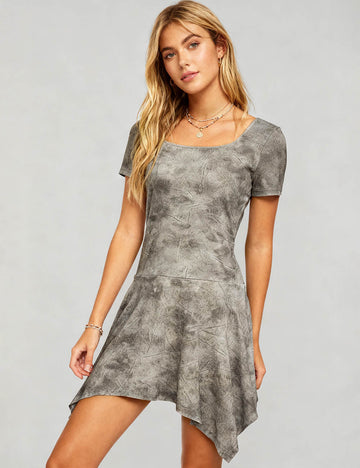 Ladies Square Neck Belted Waist Asmy Hem Mini Dress