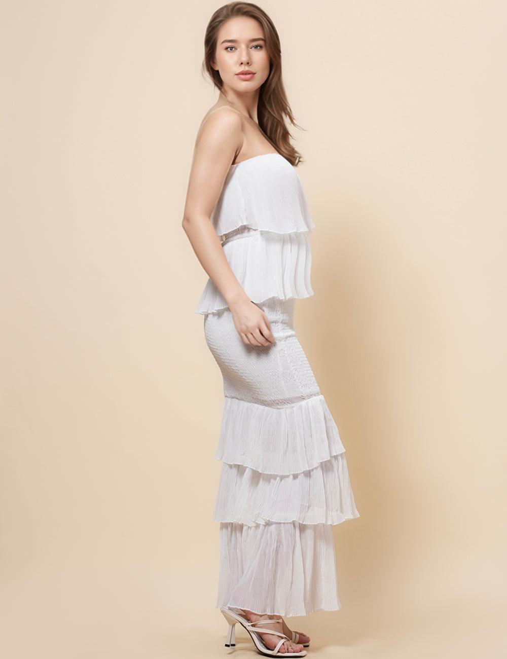 Ladies Sleeveless Wrinkle Wrap Ruffle Maxi Dress SKD4891