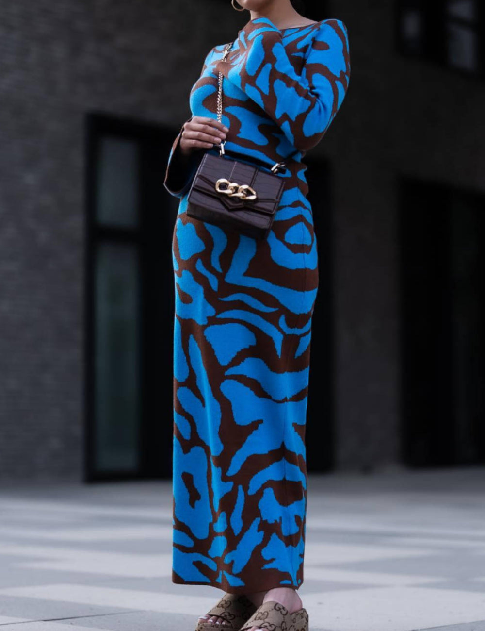 Ladies Color Block Leopard Sweater Midi Dress SKD41068