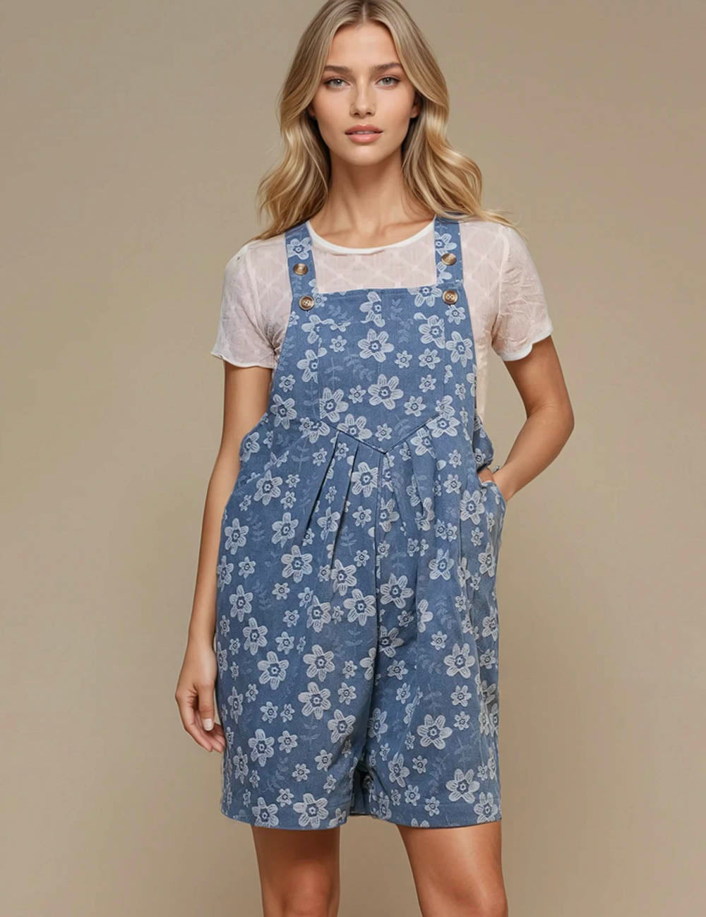 Ladies Strape Shoulder Flower Denim Romper SKJ50111