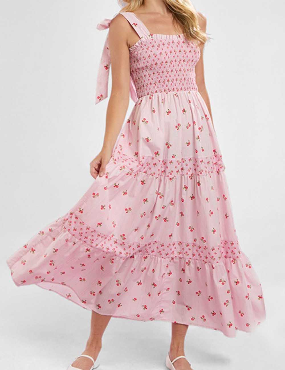 Ladies Floral Strap Shoulder Cupcake Maxi Dress