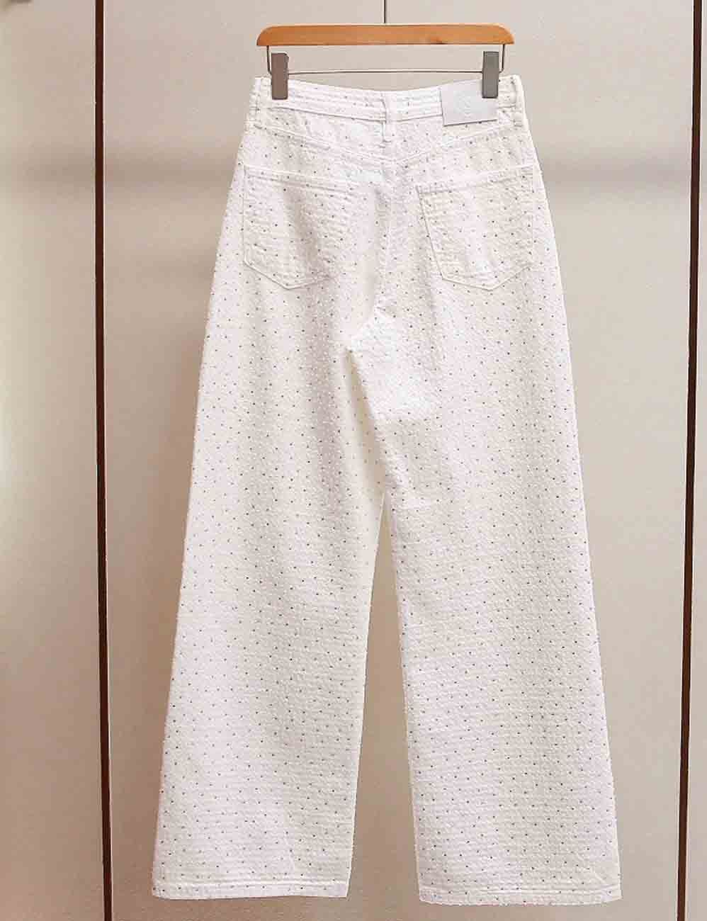 Ladies Rhinestone Straigh Leg White Denim Pants