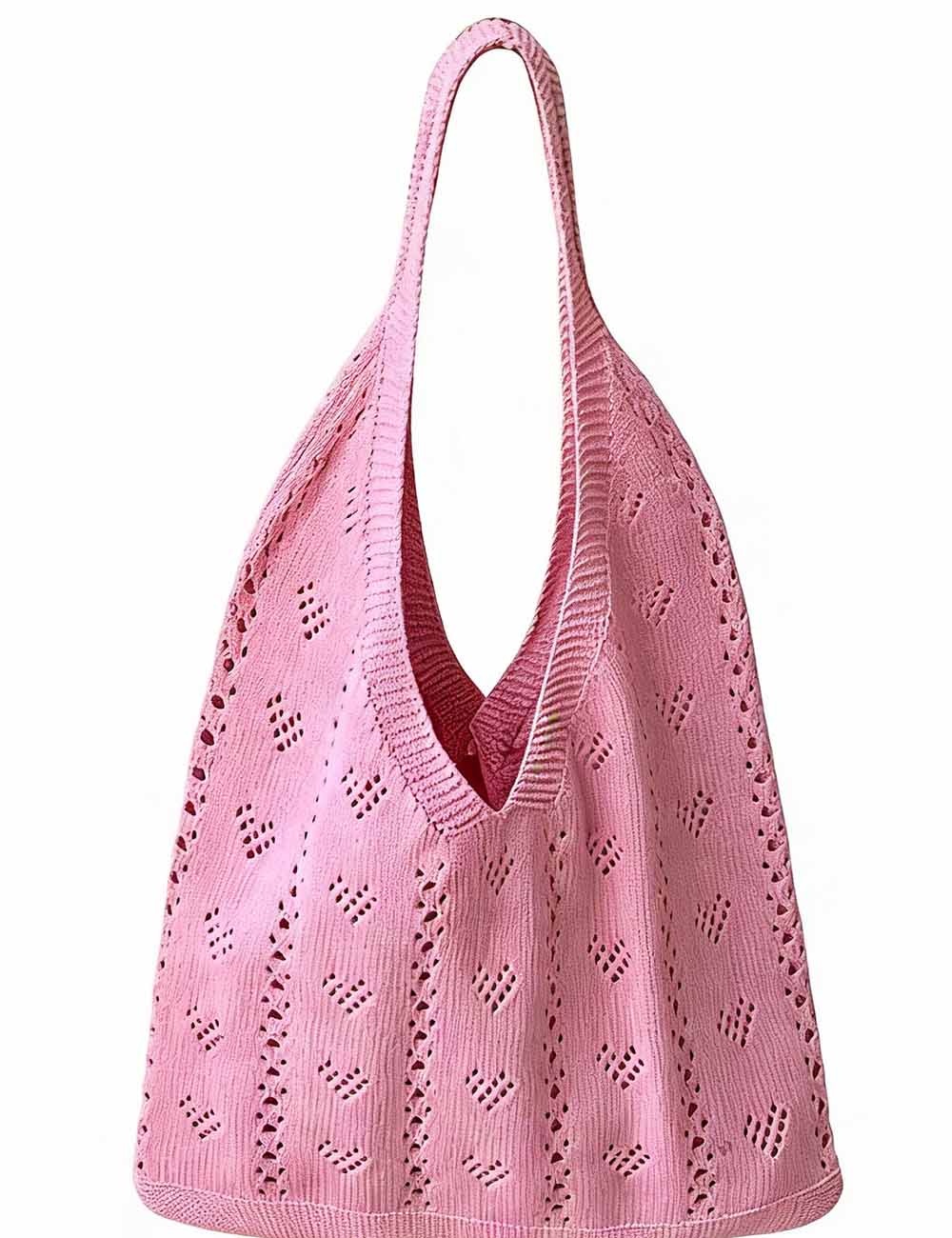 Ladies Valentine’s Heart Knit Hollow Out Shoulder Tote Bag