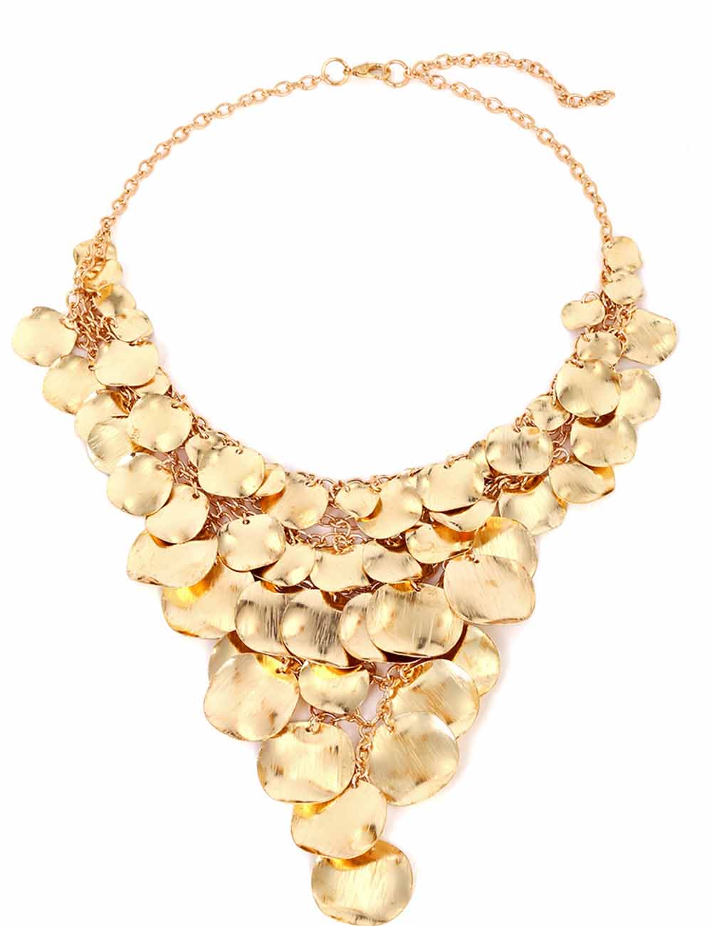Ladies Layered Disc Pendants Golden Statement Necklace