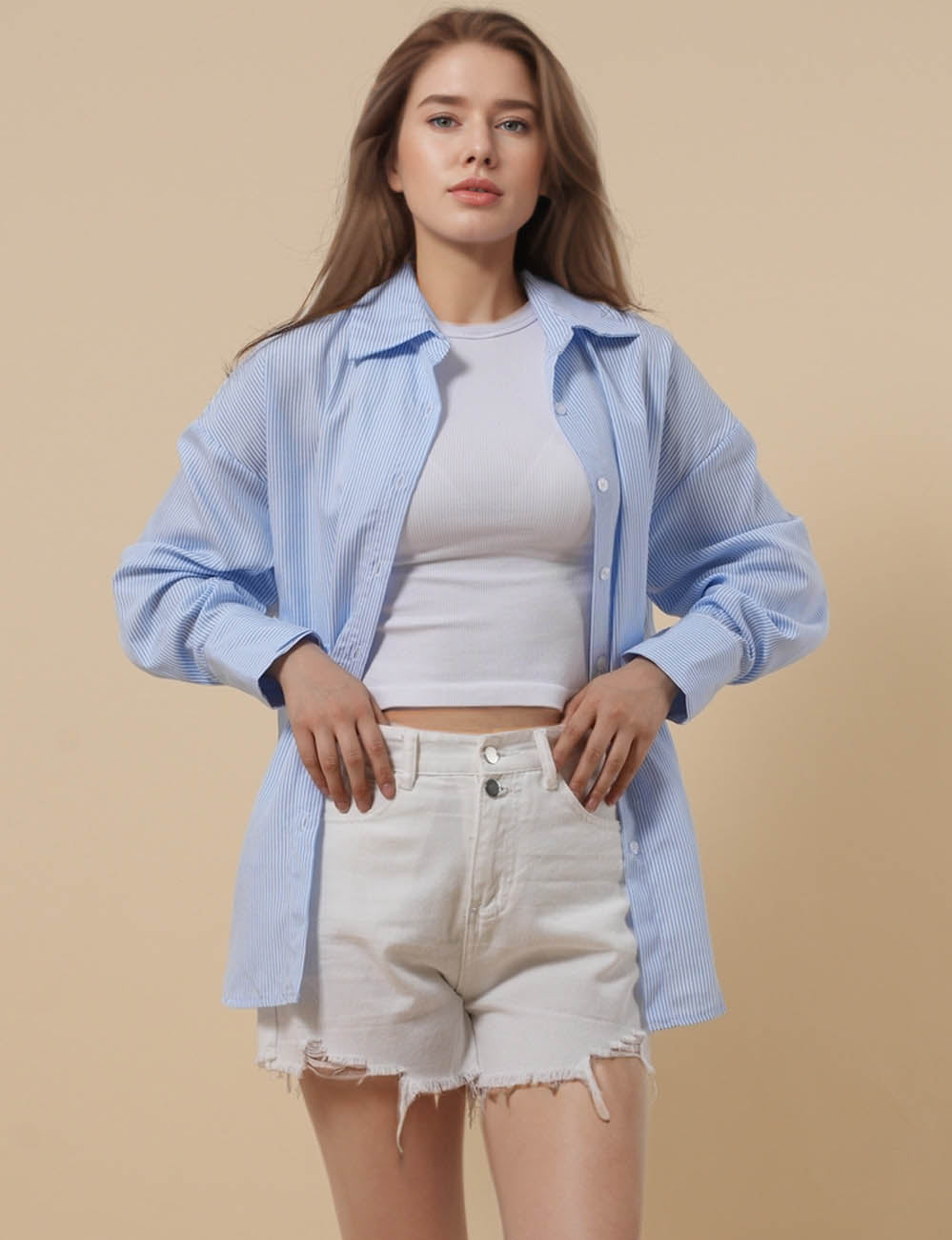 Ladies Turndown Collar Long Sleeves Button Shirt SKT51062