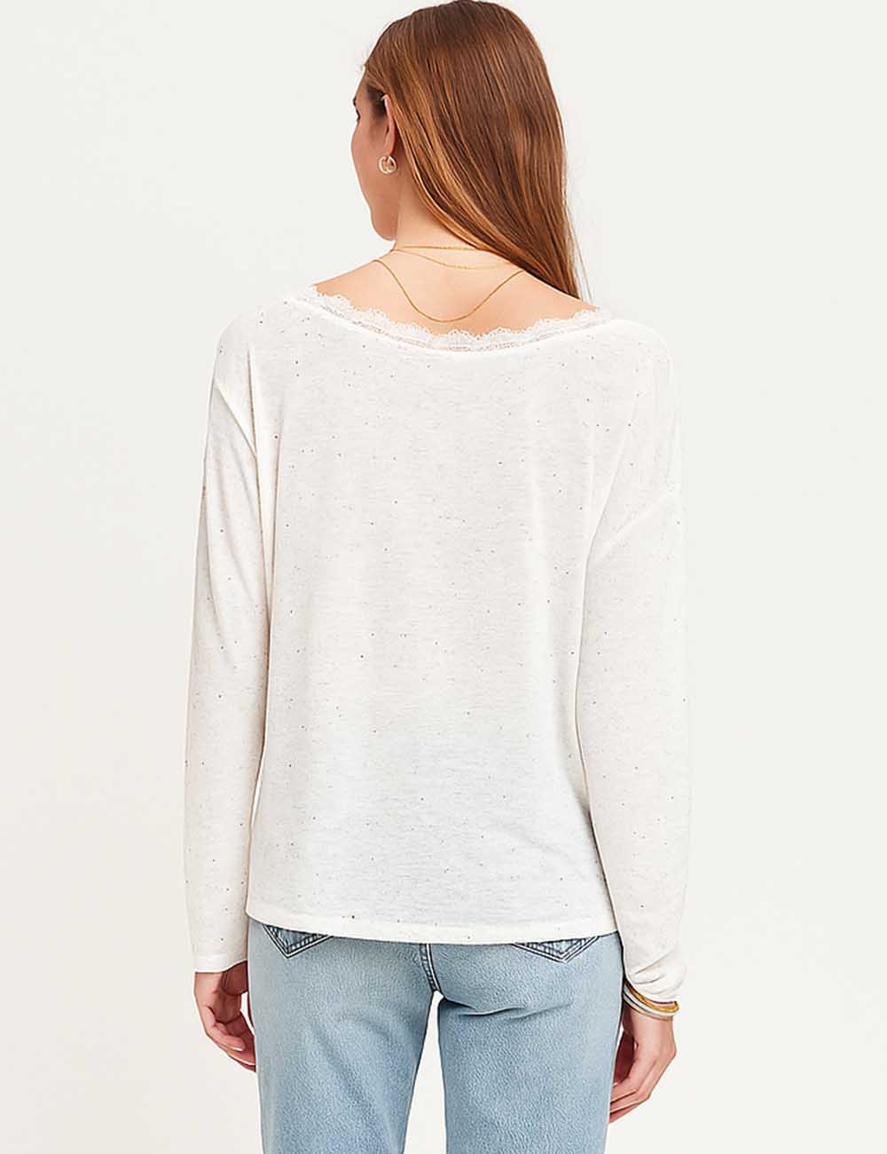 Ladies Lace Trim Letter Print Casual T-Shirt