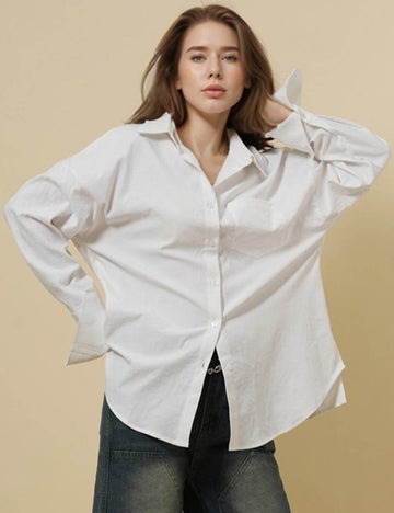 Ladies Basic Everyday Button Down White Shirt 8SKT51156